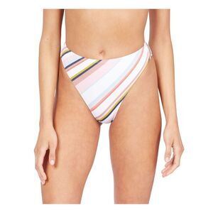 NWT ROXY Women's Beige Stripe High-Leg Bikini Beach Classics Swimsuit Bottom M